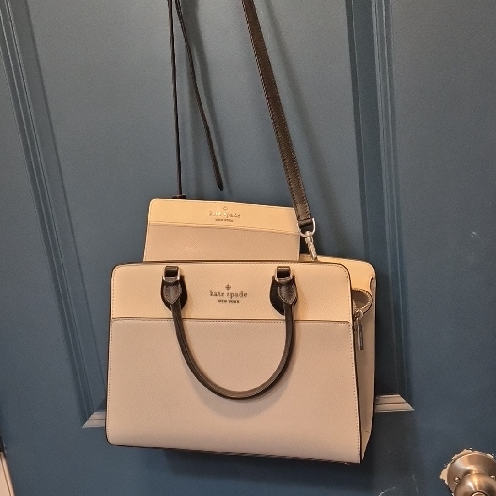 Kate Spade Grey And White Satchel Bag With Wallet